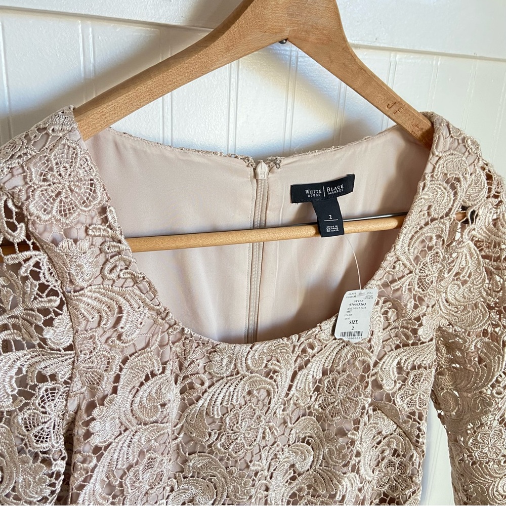 NWT! WHBM White House Black Market Dress 2 Wedding Formal Gold Shift 3/4 Sleeve
